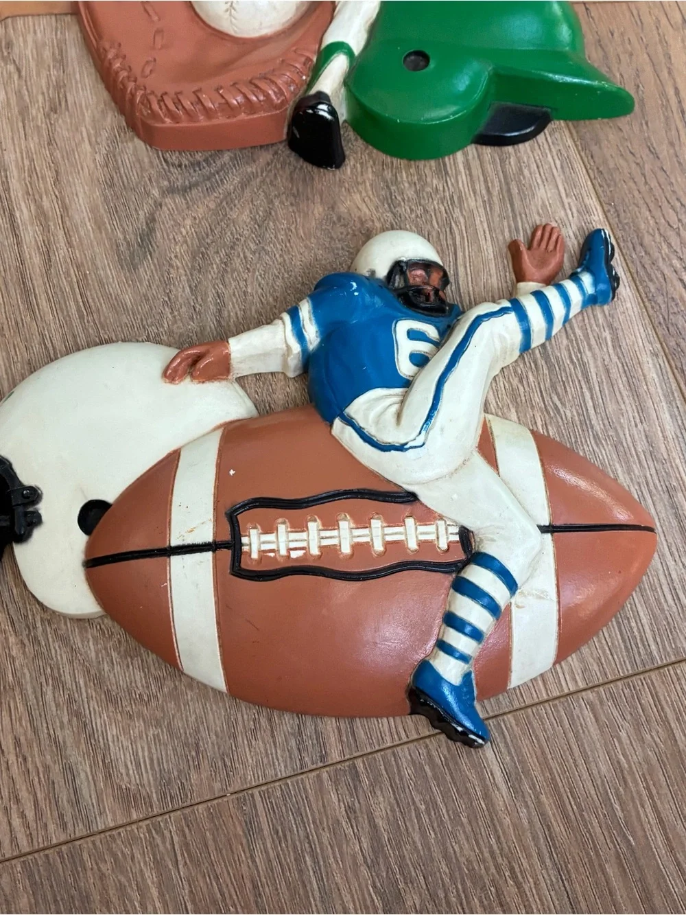 Baseball and Football Kids Wall Plaques - Green & Blue Sports Figures